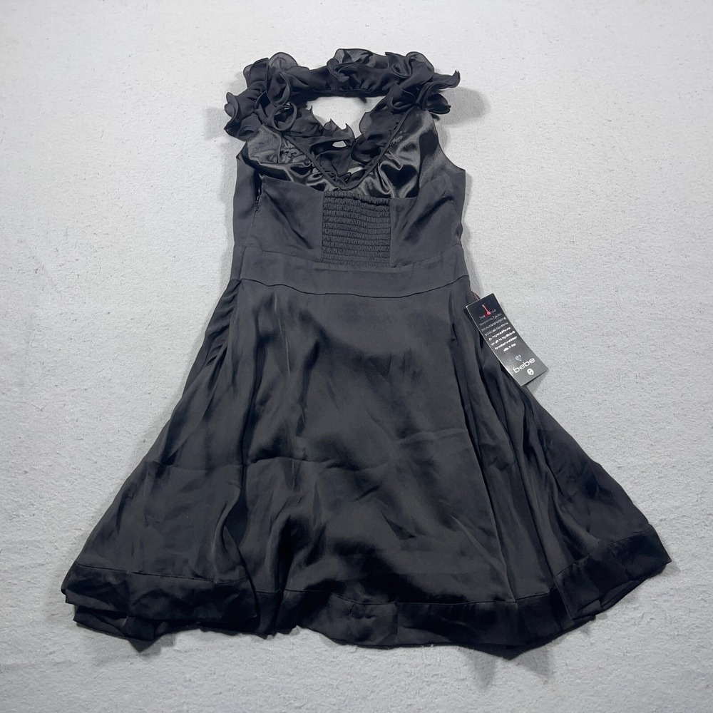 Bebe Rosette Ruffle Halter Dress Women Small Fit Flare‎ Black Jean And Jane NWT - Picture 8 of 12